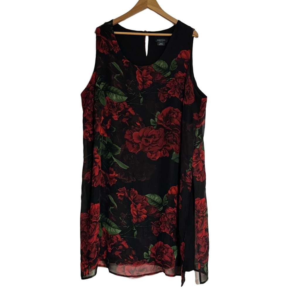Collection Michel Studio Sleeveless Plus Size 24 Floral Dress Red Black Midi